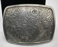 Gist Sterling Silver 925 Filigree Floral Design Square Belt Buckle (69.07g) picture