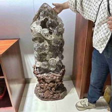 188LB Large A+++ Natural Smokey Quartz Dragon Carved Crystal Office Reiki +stand picture