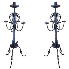 PAIR ITALIAN WROUGHT IRON TORCHERES CANDELABRA- 'GAME OF THRONES' TYPE  picture