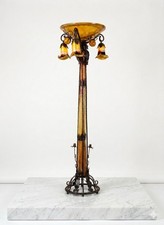  Vintage Art Nouveau / Art Deco Torchiere Floor Lamp Blown Glass Wrought Iron  picture