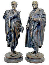 Pair Victorian Bronzes Novelist Poets Lord Byron & Sir Walter Scott Sculptures picture