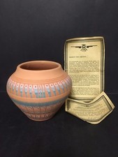 RARE SIGNED MANUEL YELLOWHAIR NAVAJO INDIAN ART POTTERY CLAY POT VASE #38/260 picture
