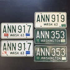Washington 1963 And 1958 ANN License Plates Lot Of 5 picture