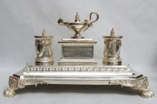 IMPRESSIVE 1892 LONDON STERLING SILVER VICTORIAN ERA INK WELL LLOYD-BARROW ESQ picture