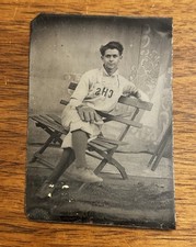 Original 1900s Baseball Tintype Player W/ Glove Sitting On Bench Clear Photo picture