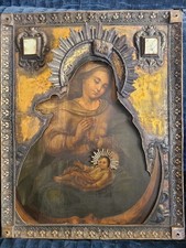 Antique Russian Orthodox Icon 1820 Silver 84 Theotokos Helper in Childbirth picture