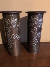 2  Early Heintz 12 In  Sterling Silver On Bronze  1914 set Vases Art Mental picture