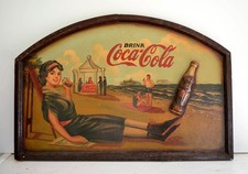 c.1927 Framed Oil Painting on Board of Beach Scene Coca-Cola Advertising Art @@ picture