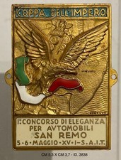 SAN REMO 1ST COMPETITION OF ELEGANCE FOR CARS RADIATOR PLATE CAR 1937 picture