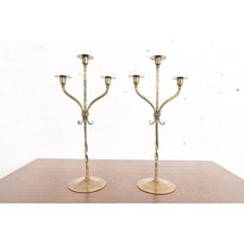 Roycroft Arts & Crafts Brass Finished Hammered Copper Candelabras, Pair picture