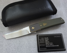 Jared Oeser Knives Tachi OS, Hand Satin AEB-L, Satin Gold Accents, OD Green G-10 picture