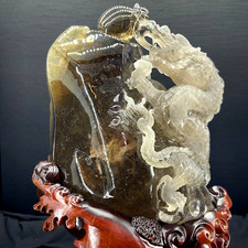 22.55LB TOP Natural smoky Hair crystal quartz hand carved crystal dragon+stand picture