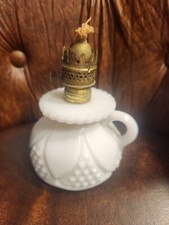 WHITE MILK GLASS FINGER LAMP ANTIQUE THE P&A.M.F.G CO ACORN HAND BLOWN PONTIL picture