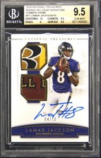 NATIONAL TREASURES ROOKIE NFL GEAR SIGNATURE COMBOS PRIME LAMAR JACKSON BGS 9.5 picture