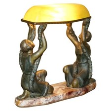 RARE ANTIQUE FRENCH ART DECO 20s COLD PAINTED BRONZE TABLE LAMP WITH MARBLE BASE picture