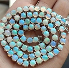 Ethiopian Round Shape Fire Opal 14K White Gold Over Tennis Chain 16