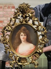 Kpm Porcelain Plaque Antique Florentine Rococo Frame Asti Girl Wagner signed picture