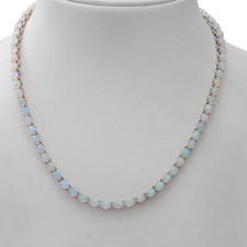 Ethiopian Fire Opal 14K White Gold Over Tennis Chain Necklace For Women 16
