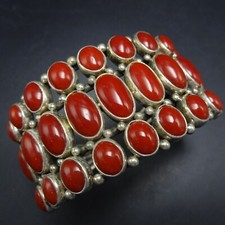 Rare PERRY SHORTY Navajo RED MEDITERRANEAN CORAL Sterling Silver Cuff BRACELET picture