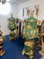 Pair of huge malachite and bronze Empire style vases H 2 meters picture