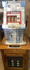 Mills 25c Slot Machine / Oak Stand Circa 1950 picture
