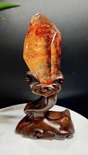 2.9LB TOP Natural red ghost hair crystal symbiosis quartz carved crystal+stand picture