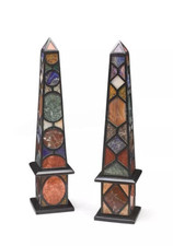 Custom Marble Obelisk with Two Pcs Multi Gemstone Inlay Housewarming Decorative picture
