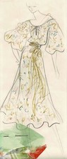Yves SAINT LAURENT Original Drawing. 1969 Pencil, Felt and Fabric Sample picture