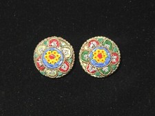 Vintage 1930-40's Italian Glass Micro Mosiac Clip Earrings picture