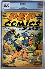 ⭐️Pep Comic #6,1940 CGC 5.0 WWII🇺🇸Panama Canal Invasion,The Shield ⭐️ Scarce picture