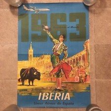 IBERIA LINEAS AEREAS DE ESPANA 1963 vintage air travel poster Spain Airline picture