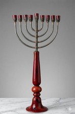 Vintage Signed Hand Made Glass Menorah Coated Silver & Glass Stones 72