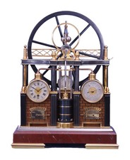 RARE DOUBLE BOILER ANTIQUE ANIMATED FRENCH INDUSTRIAL CLOCK picture