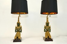 Pair of exquisite bronze Thai Teppanom kneeling angel Buddha table lamps. picture