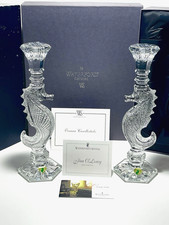 2 WATERFORD SOCIETY SEAHORSE OCEANA CANDLESTICKS CANDLE HOLDER SIGN JIM O