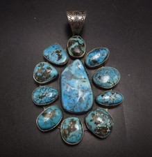 Exquisite FEDERICO JIMENEZ Sterling Silver BLUE TURQUOISE Cluster PENDANT 64g picture