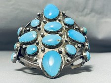 ONE OF THE BIGGEST BEST VINTAGE NAVAJO TURQUOISE STERLING SILVER BRACELET picture