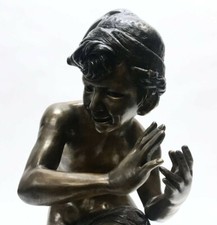 Emil Epple German Artist 1877- 1948 Bronze Nude Young Man With Shell picture