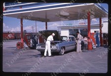 sl39 Original slide 1963 Kodachrome Chevron gas station attendant cars 356a picture