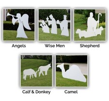 2 Angels, Three Wise Men, Shepherd, Camel, Donkey and Calf Comllete Nativity Set picture