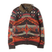 Rrl Double Rl Jacket Brown Size Xs Native Pattern Hand Knit Full Zip Work Men Vi picture