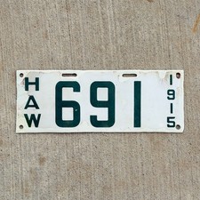 1915 Hawaii Porcelain License Plate Vintage Auto Tag Garage Hawaii County 691 picture