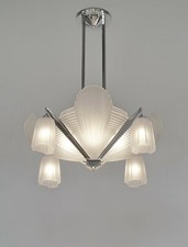 H. PETITOT : LARGE FRENCH 1930 ART DECO CHANDELIER cleopatra . Muller freres picture