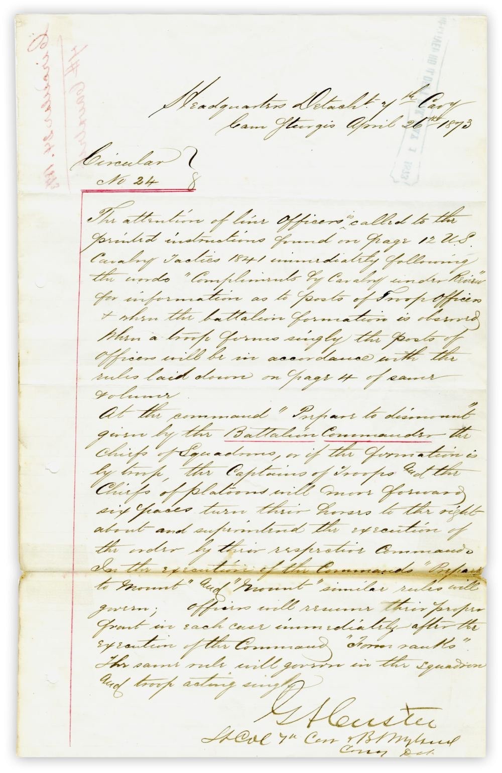 George A.Custer Signed Unique 7th Cavalry Orders - Rare George A.Custer Signed Unique 7th Cavalry Orders - Rare