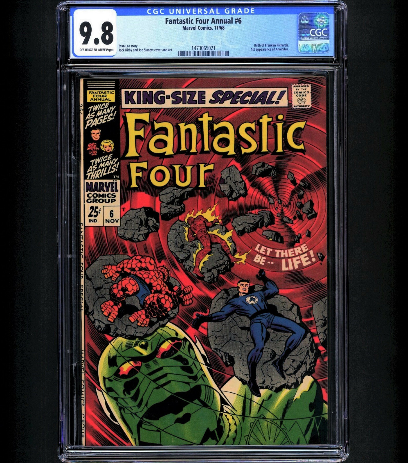 1ST ANNIHILUS & FRANKLIN RICHARDS 1968 Fantastic Four Annual #6 CGC 9.8 NM RARE 1ST ANNIHILUS & FRANKLIN RICHARDS 1968 Fantastic Four Annual #6 CGC 9.8 NM RARE