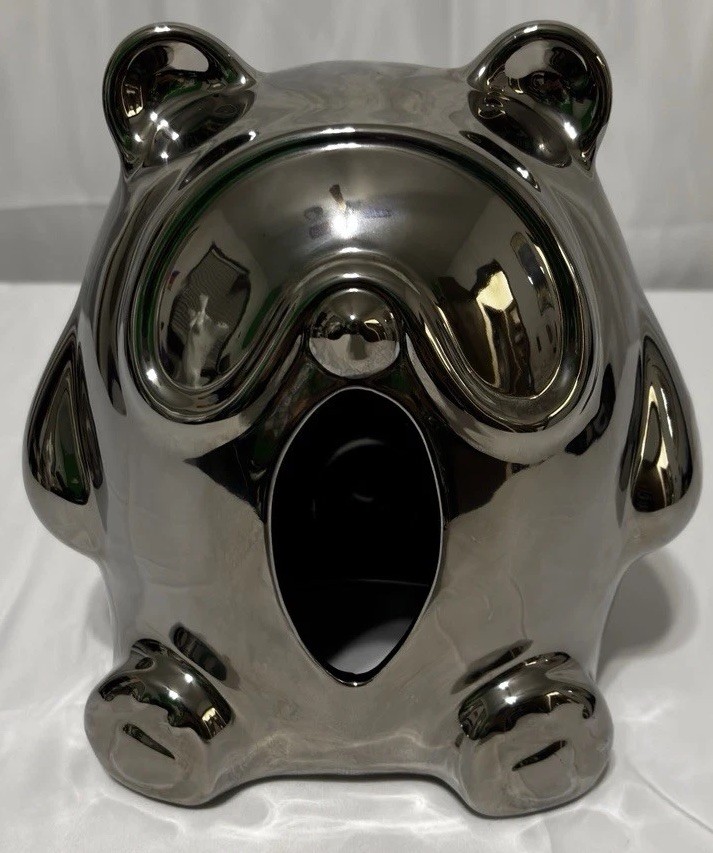 Extremely Rare And Unique Chrome Ceramic Bear Tissue Holder Japanese Modern Art