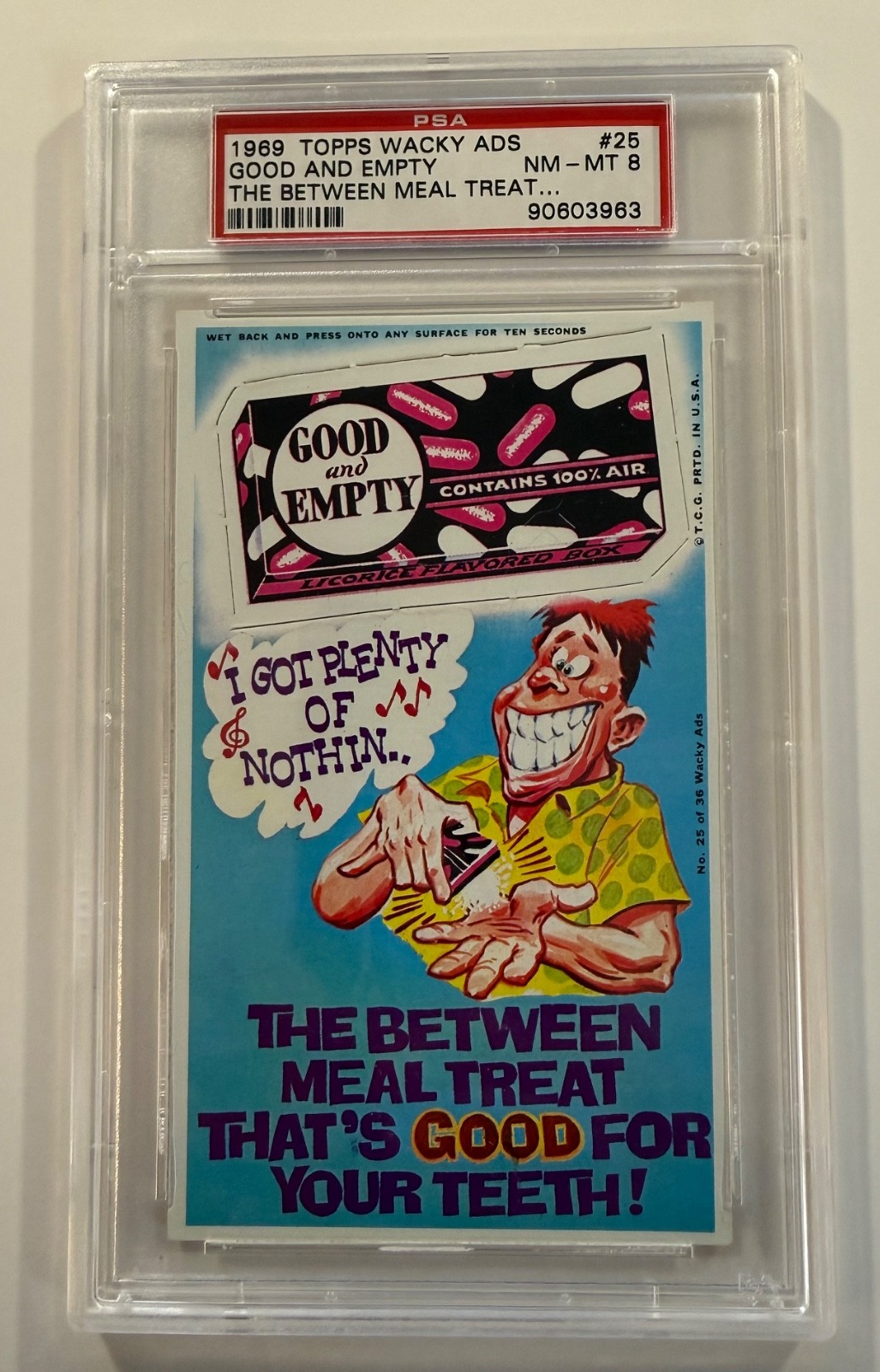 1969 Topps Wacky Ads #25 Good & Empty  PSA 8 NM-MT Scarce