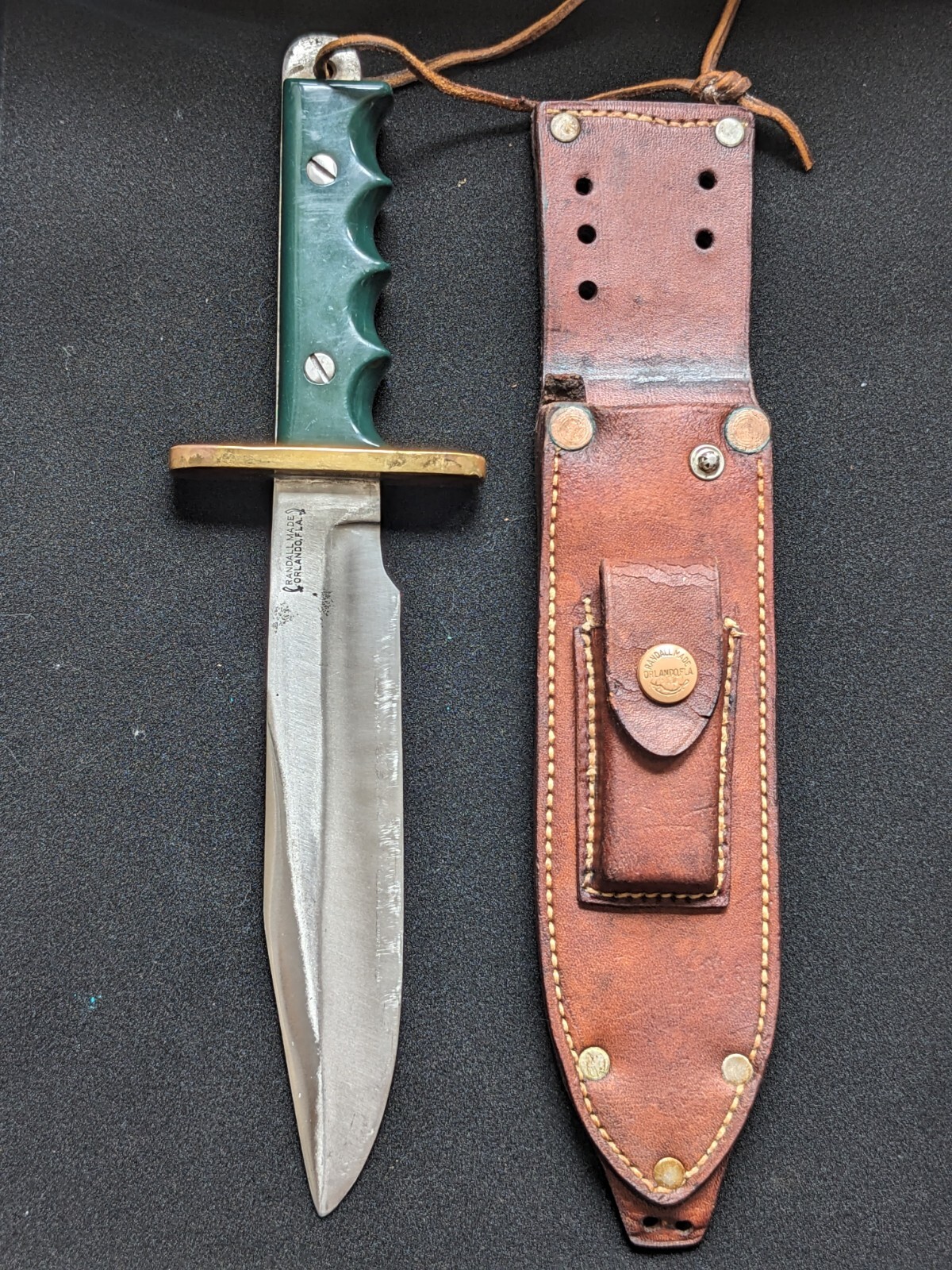 Rare Randall Knife 1950’s Model 14 Attack Tenite Handle -Heiser Riveted Sheath Rare Randall Knife 1950’s Model 14 Attack Tenite Handle -Heiser Riveted Sheath