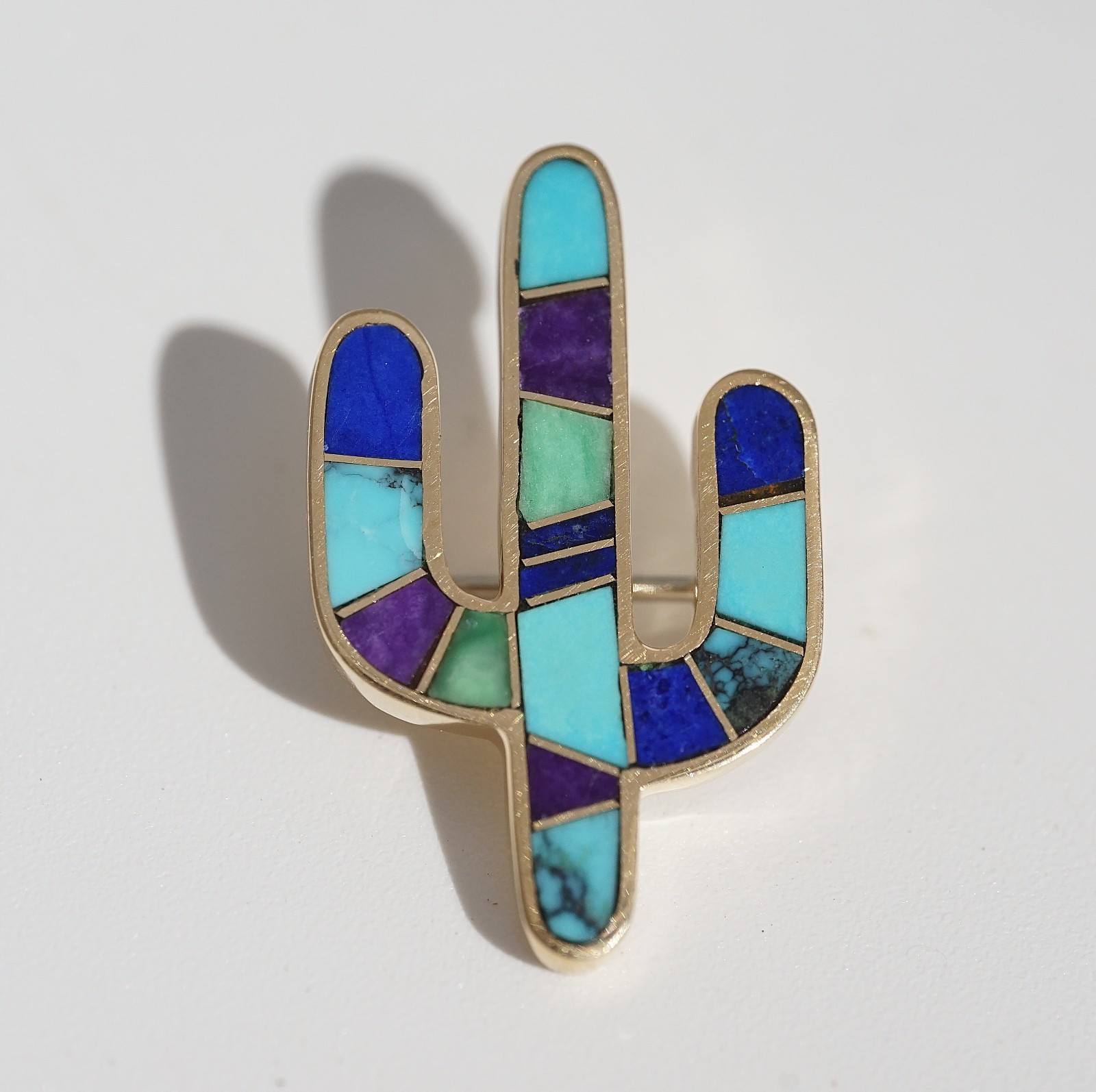 Earl Plummer Navajo 14k Solid Yellow Gold Multi-Stone Cactus Pendant Pin Brooch Earl Plummer Navajo 14k Solid Yellow Gold Multi-Stone Cactus Pendant Pin Brooch