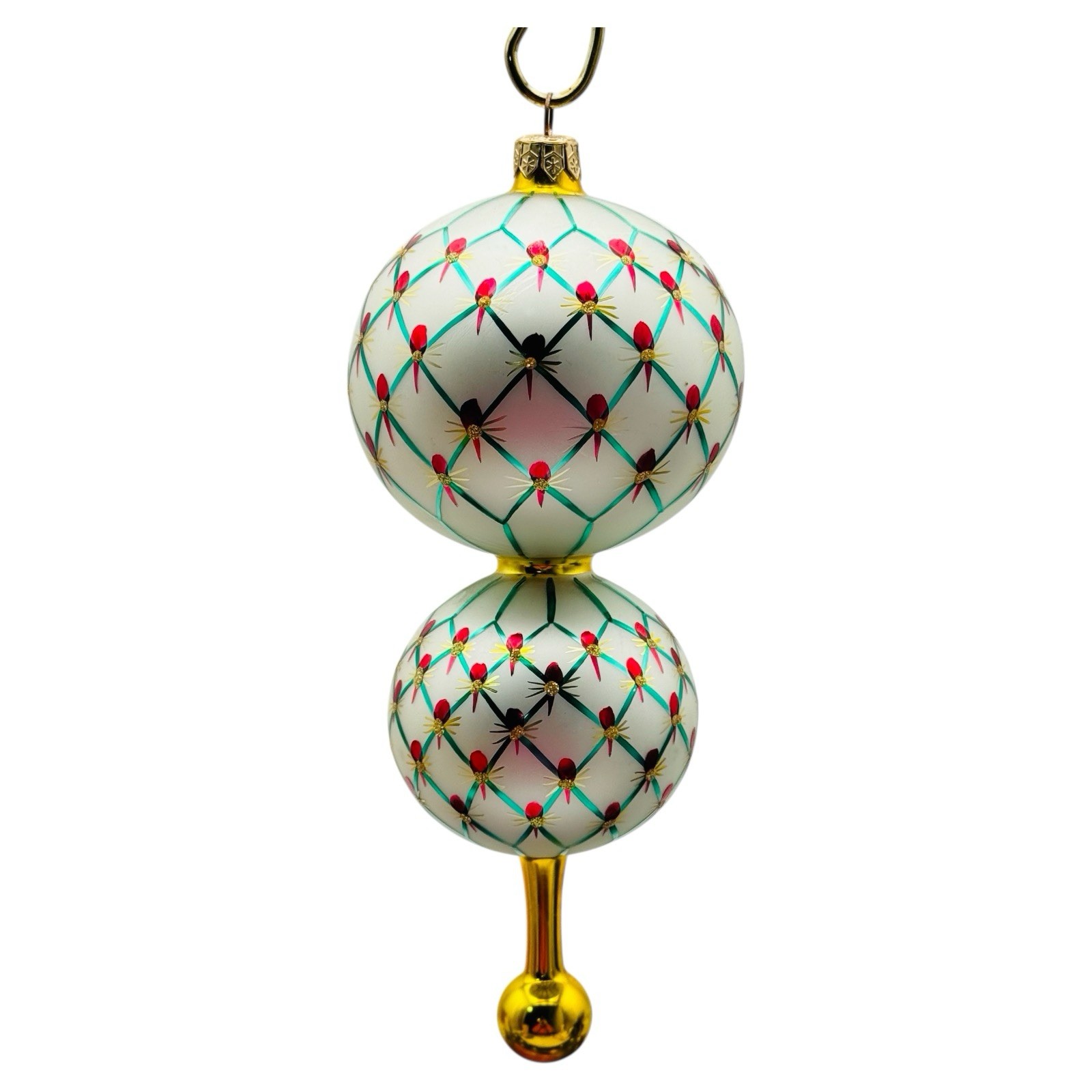 Christopher Radko FRENCH REGENCY Double Ball Drop Ornament Red Green In BOX Christopher Radko FRENCH REGENCY Double Ball Drop Ornament Red Green In BOX